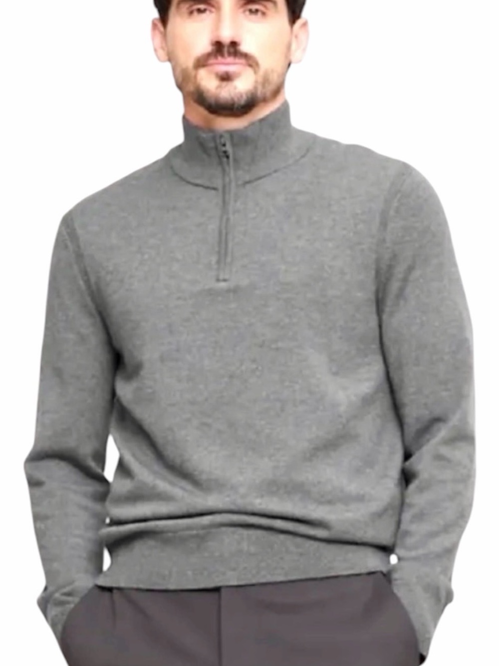 Banana Republic Men’s Italian Merino Wool Half Zip Sweater Gray Sz Large